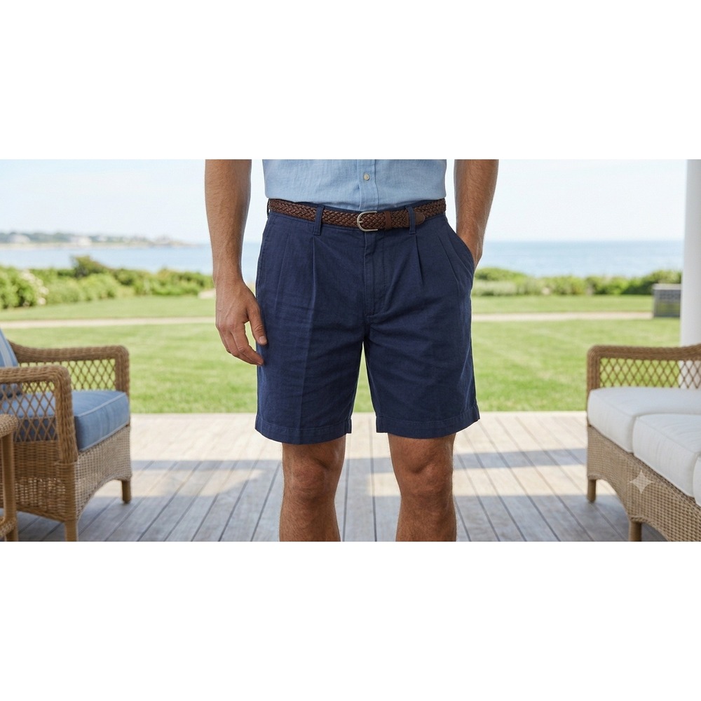 Vintage Polo Ralph Lauren Andrew Shorts Men 34 Navy Blue Pleated Cotton Chino